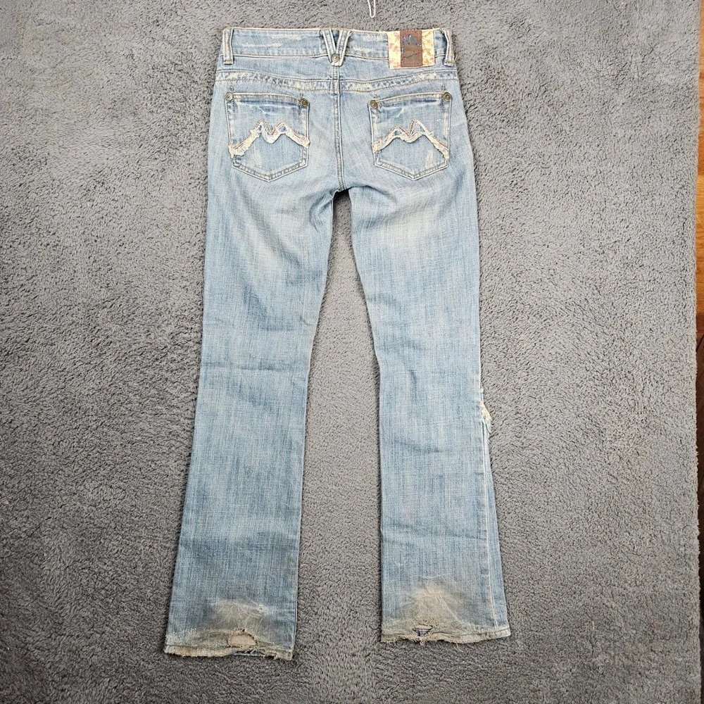 Marlow Womens Low Rise Bootcut Jeans Light Wash Distressed Patchwork 30x33‎